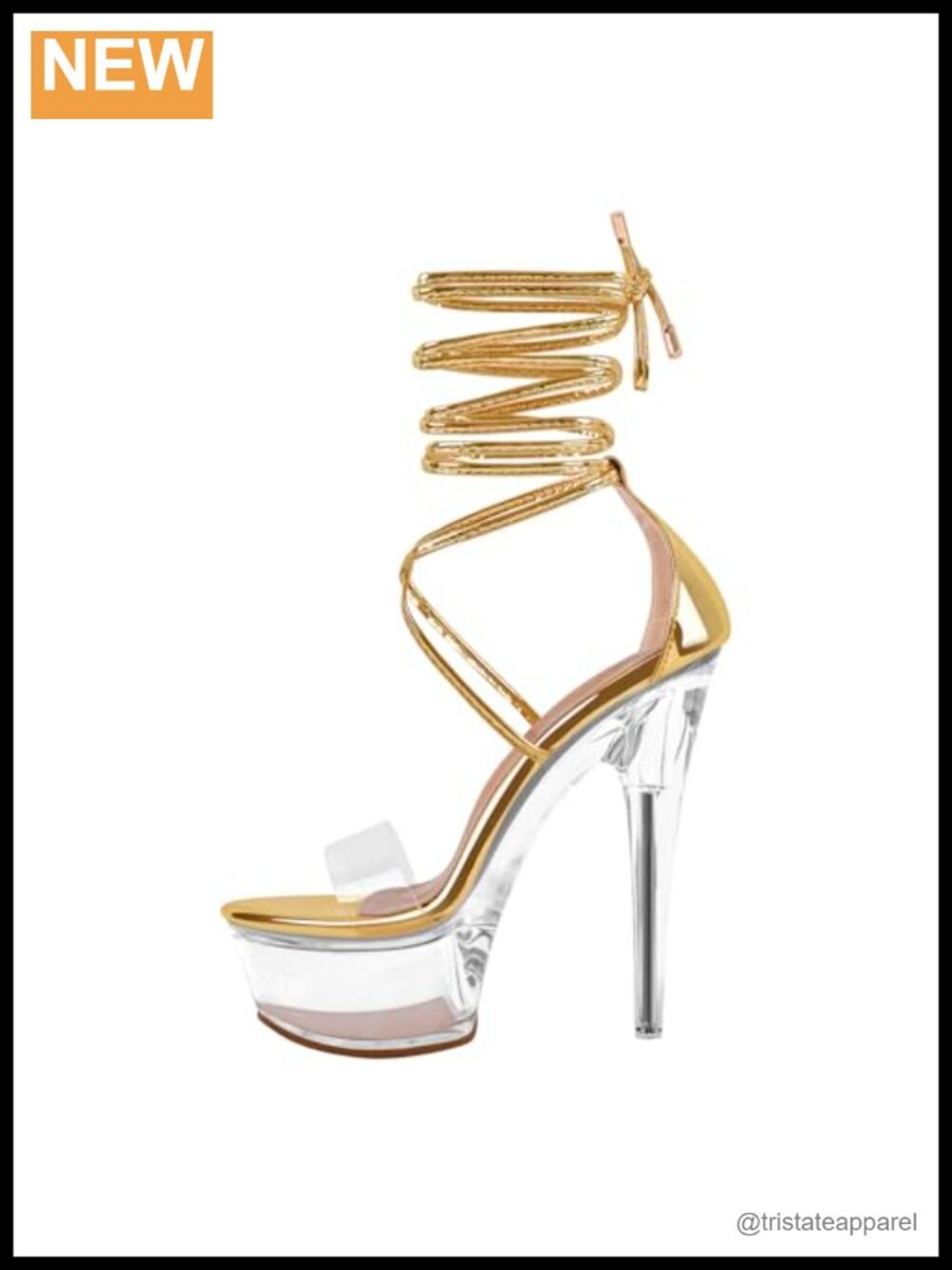 Clear Lace-Up Stiletto Heels with Platform Peep Toe
